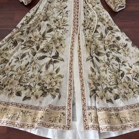 NWT Zimmermann Golden Floral Long Sleeve Buttons Linen Dress 0 US4 - Picture 8 of 17